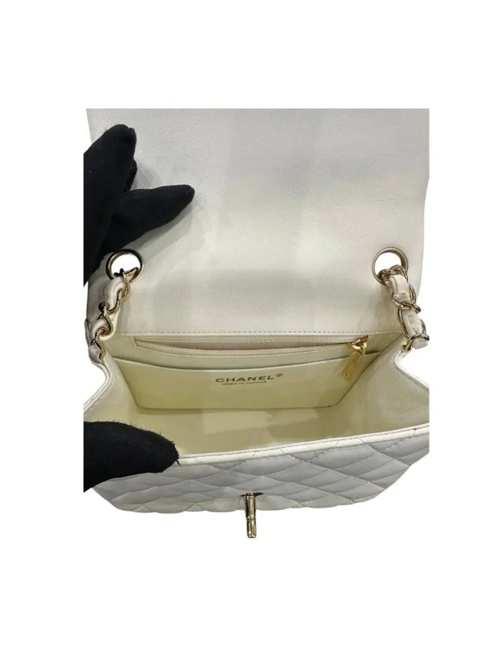 Chanel Quilted White Lambskin Shoulder Bag